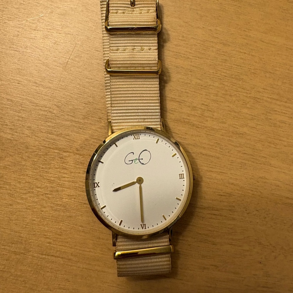 Gold and Tan Wearable Watch